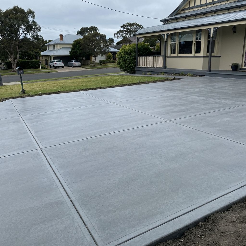 Freshly poured concrete driveway with smooth finish — AZM Concreting NSW