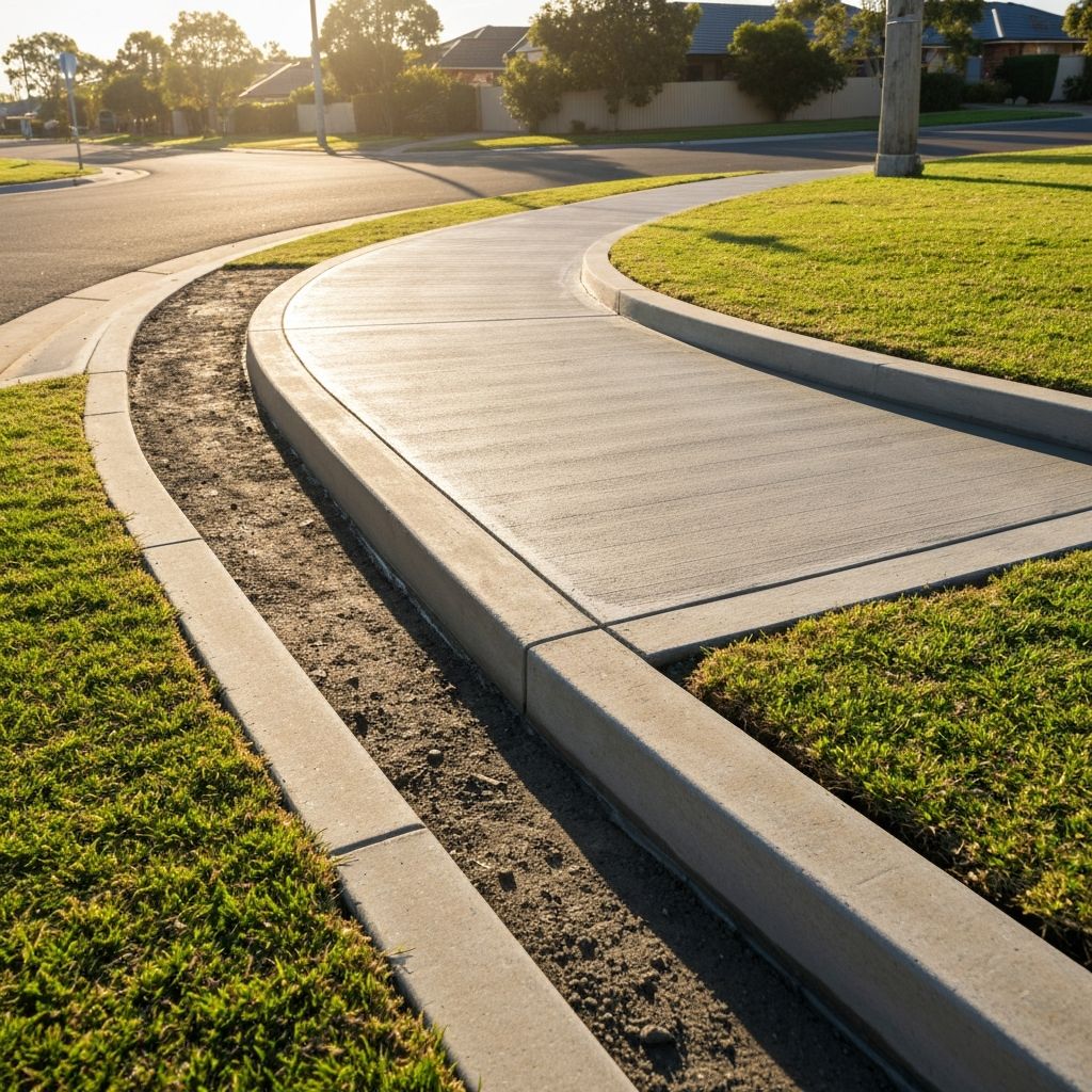 Concrete footpath and kerb along an Australian suburban street — AZM Concreting NSW